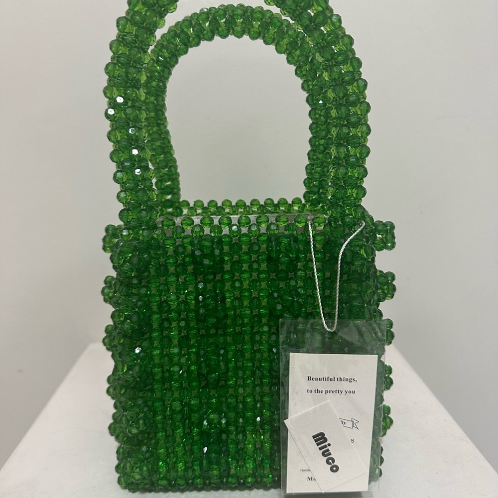 Handcrafted Emerald Pearl Beaded Mini Bag